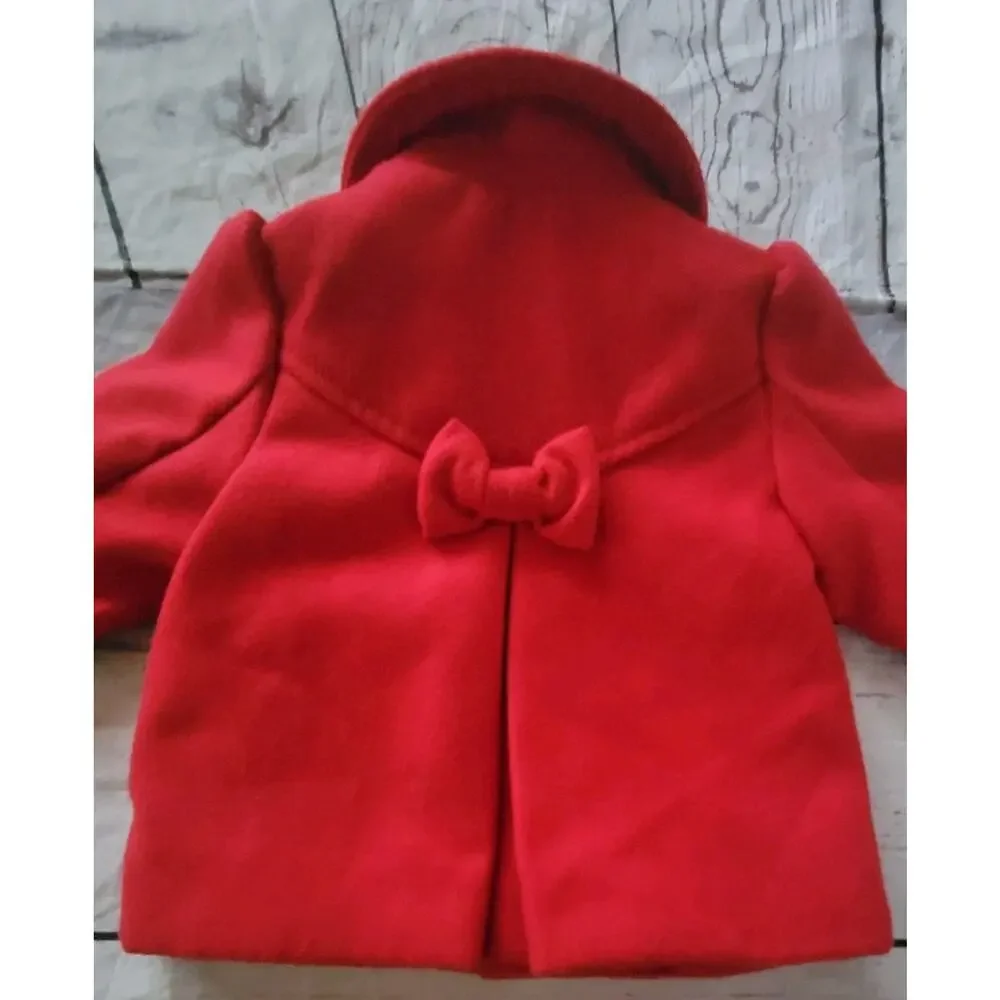 Old Navy Toddler Girls Red Christmas Pea Coat Size 3-6 Months